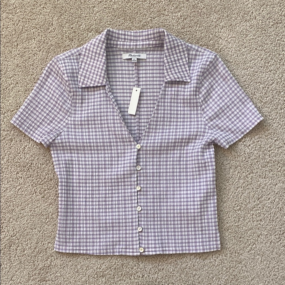 Madewell Purple Fitted Crop Button Down Shirt Size XS NWT
